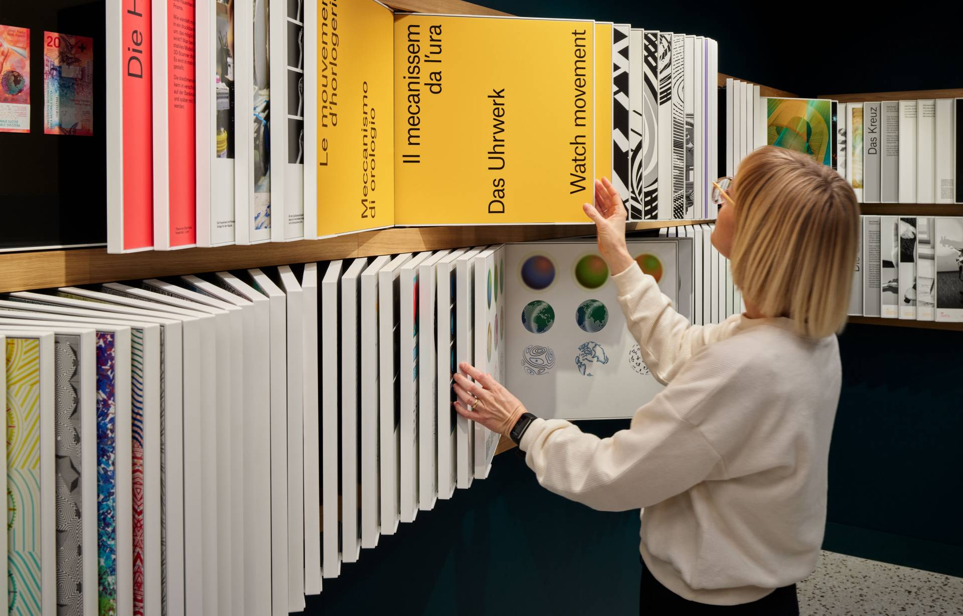 Ausstellungsgrafik »Die neue schweizerische Banknotenserie« im Forum SNB der Schweizerischen Nationalbank, Zürich